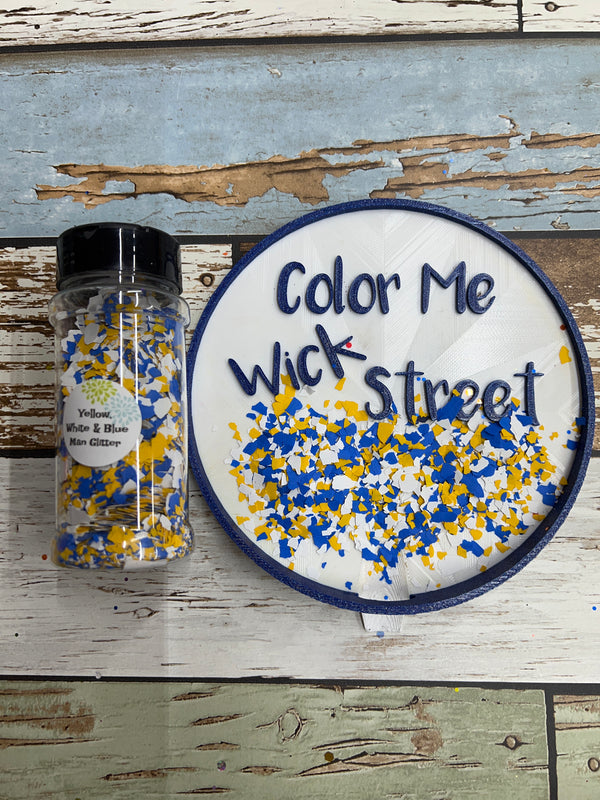 Yellow, Blue and White Man Glitter