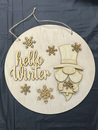 Hello Winter Wooden Wall Hanging - unfinished paint project