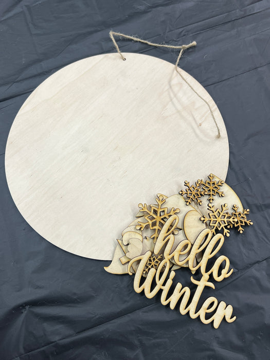 Hello Winter Wooden Wall Hanging - unfinished paint project