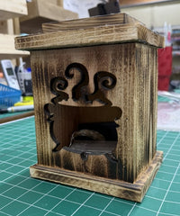 Halloween cauldron wood lantern, front view