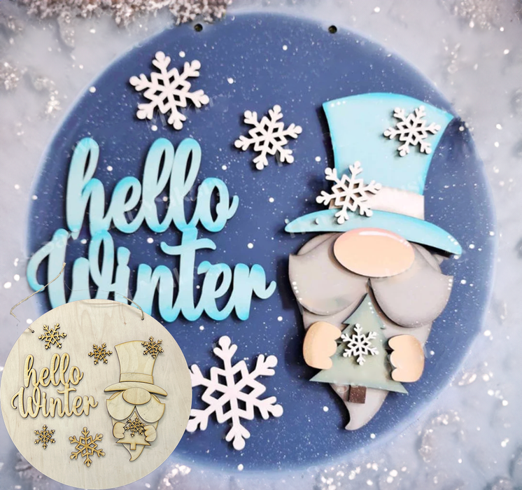 Hello Winter Wooden Wall Hanging - unfinished paint project
