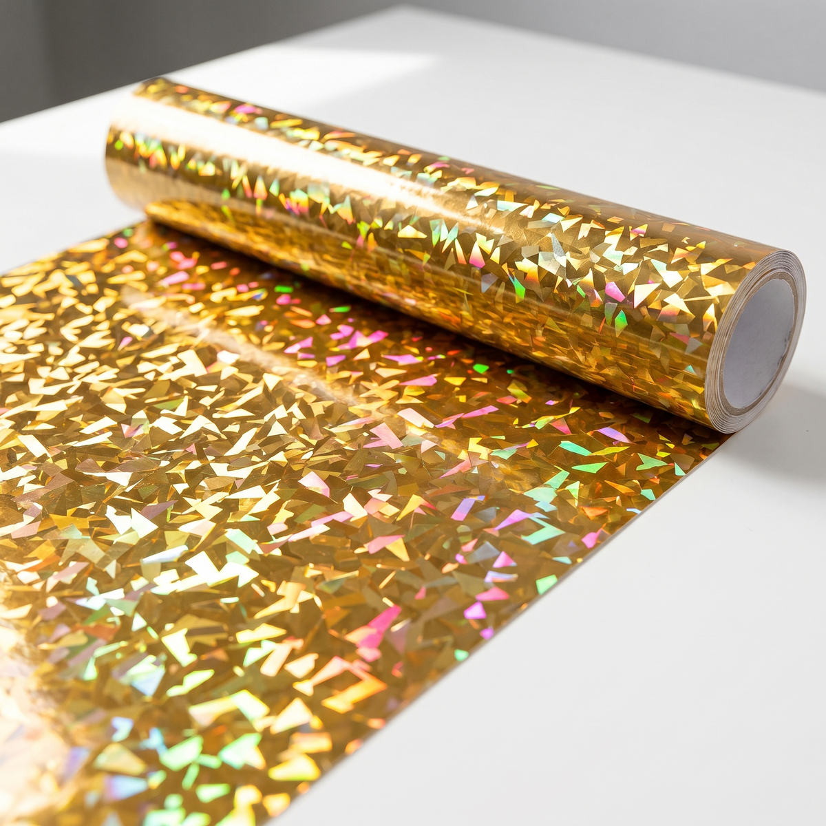 Roll of gold crystal holographic heat transfer vinyl