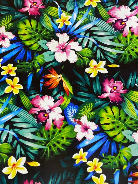 Tropical floral Print on Black  Printed HTV