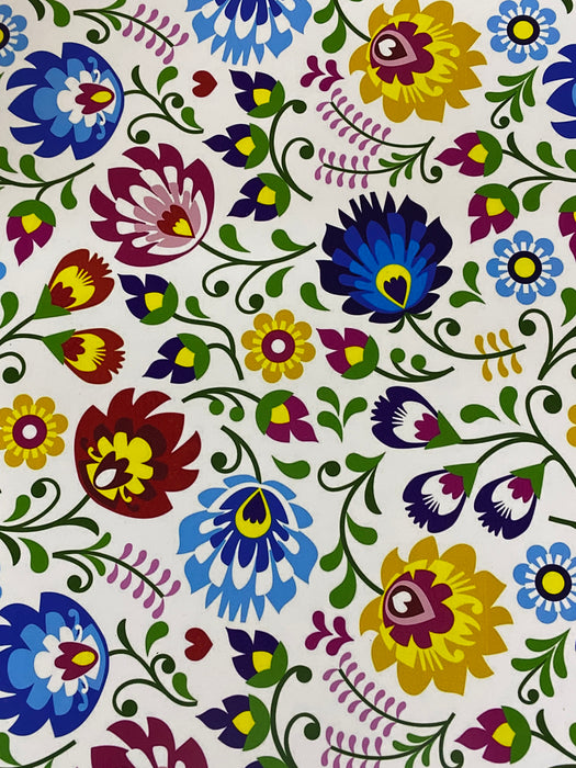 Bright Floral Flowers On White Printed HTV