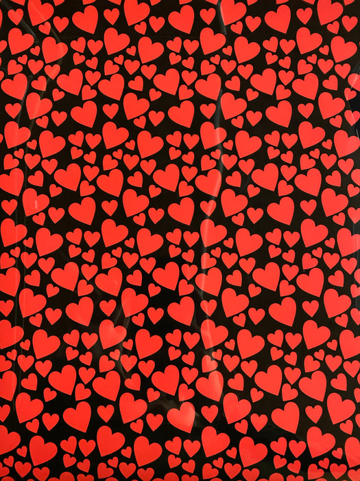 Red Hearts on Black Printed HTV